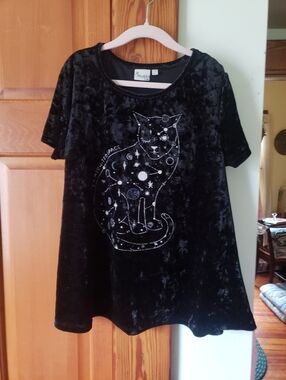 Mudd Black Crushed Velvet Swing Top W Cat Constellation Stars Graphic 12 Girls